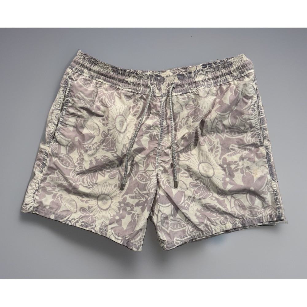 Vilebrequin Mens Swim Short L Floral Tropical Print Purple Mesh Lined Beach Surf